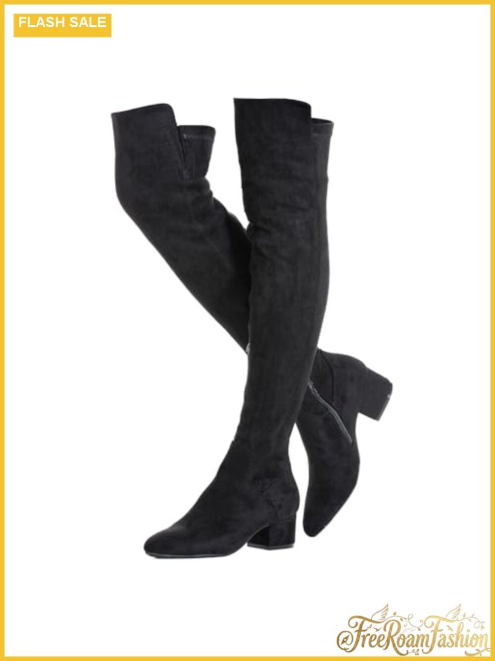 Over the Knee Boots Thigh High Faux Suede Pointed Toe Block Heel Pull On Winter